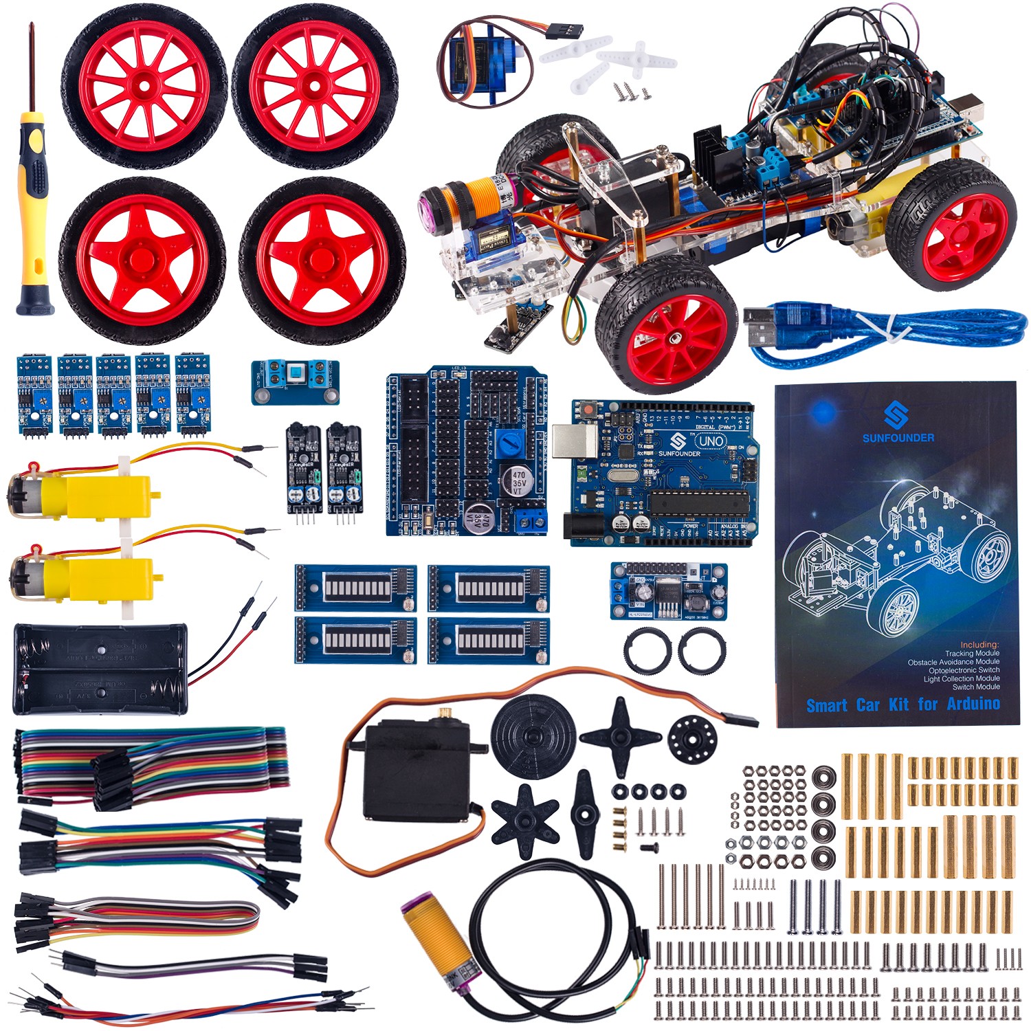 Smart Car Kit for Arduino with Uno R3, Obstacle Avoiding, Line Tracing and Light Seeking